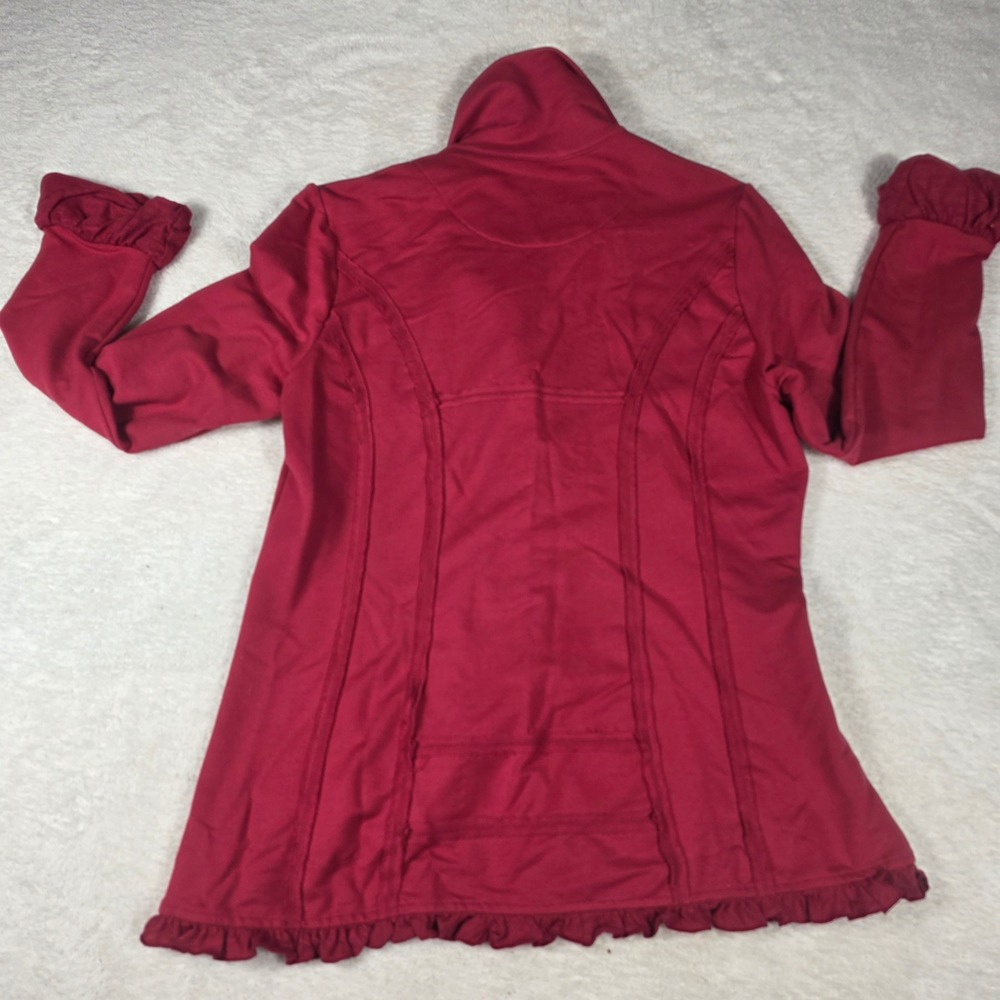 Neon Buddha Ruffle Button Up Red Jacket Women L Unique Buttons Boho Lagenlook - Picture 2 of 8
